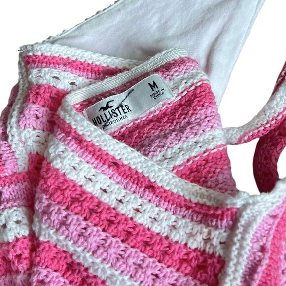 Hollister Pink Crochet Cropped Halter Top M Y2K Boho Summer - Picture 2 of 4
